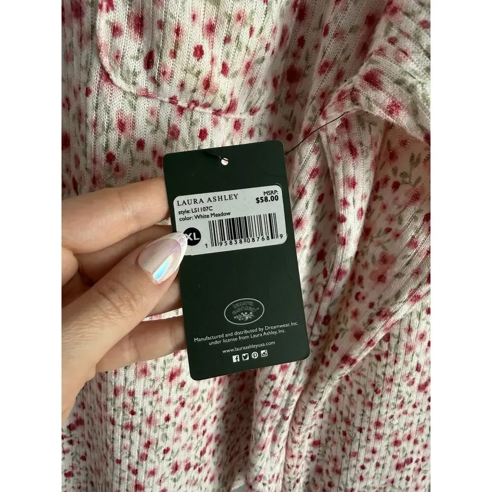 Laura Ashley Womens Top XL Floral Garden Ribbed Long Sleeve Soft Cozy Cottage